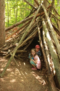 At the end of the boardwalk, Tristan showed us this cool teepee that someone built. Cake was just about to go right inside when Tristan piped up about all the spiders that were in there, as you can see I persuaded her to at least crouch by the entrance. 